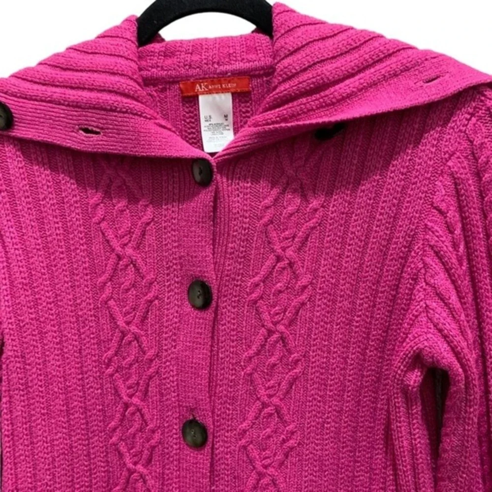 Anne Klein Cardigan Women Size M Pink Excellent Cable Knit Portrait Collar - Picture 3 of 9